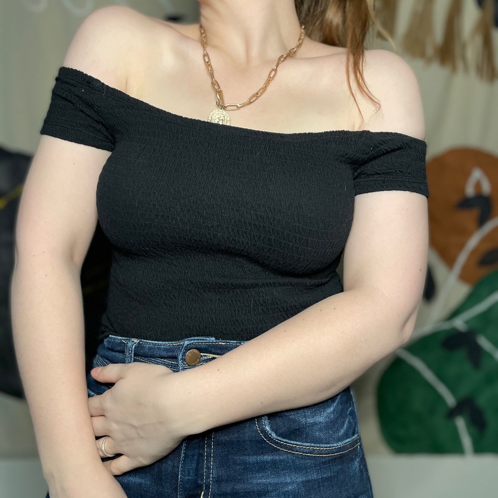 Vans Black Fitted Off The Shoulder Crop Top